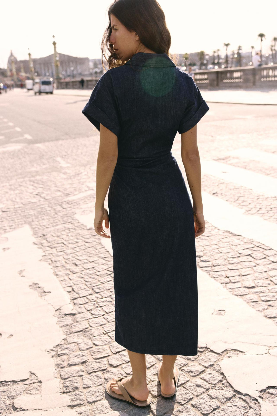 Victoria | Dark Blue Denim Dress - Midi