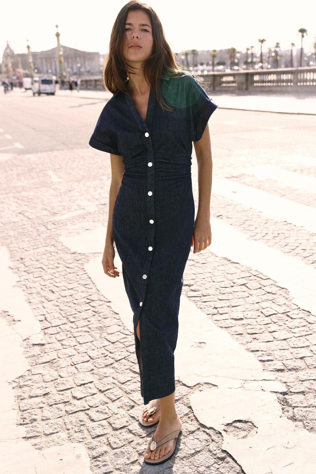 Victoria | Dark Blue Denim Dress - Midi