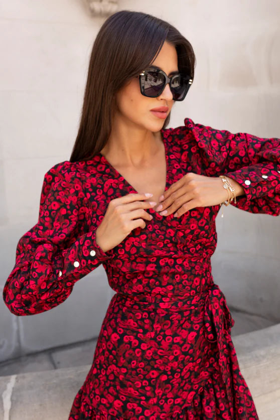 A-Line Stylish Women's Mini Dress with V-Neck and Long Sleeves