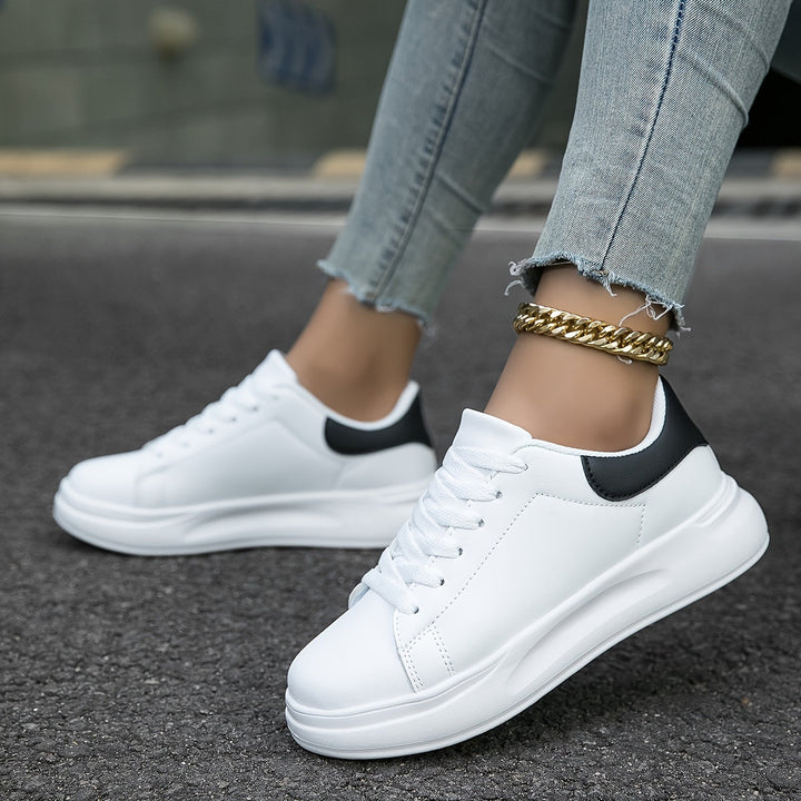 White Comfortable Women's Sneakers with Thick Sole