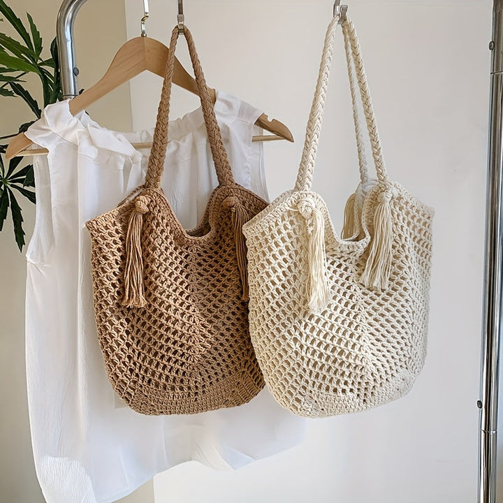 Summer Boho Braided Women's Shopper Bag with Handles