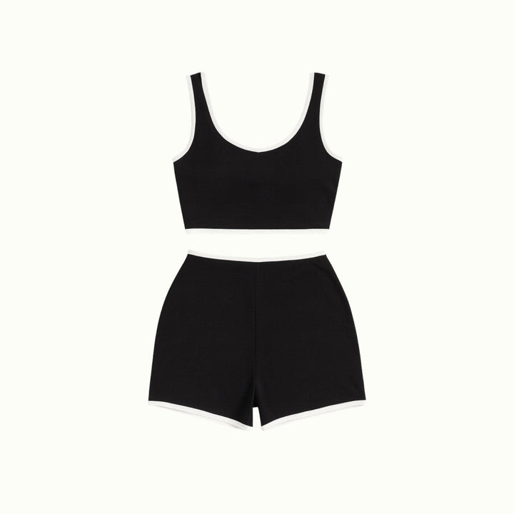 Sporty Black Women's Co-Ord Set with Crop Top and Shorts