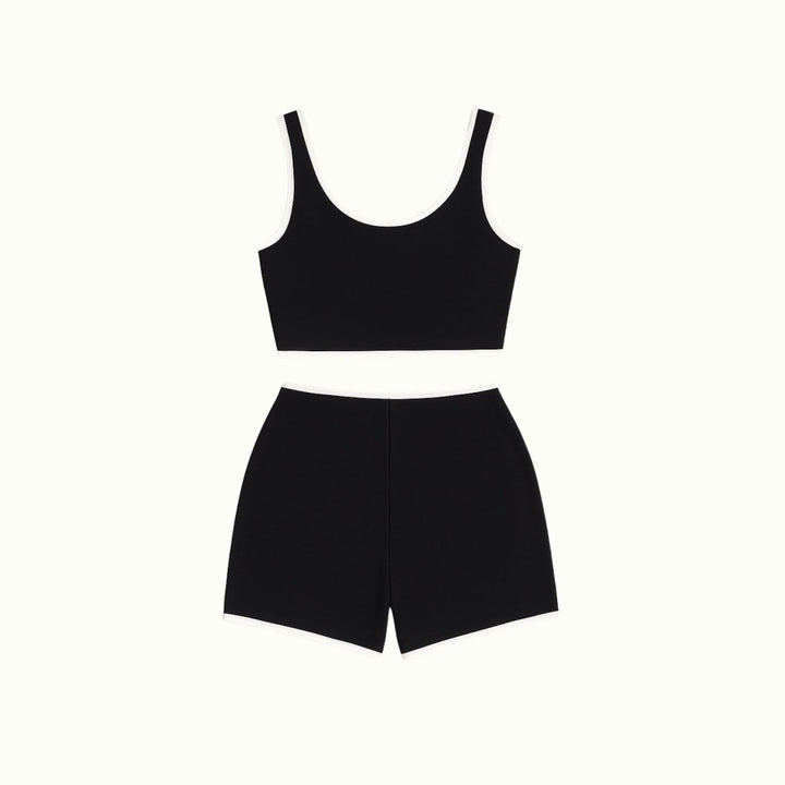 Sporty Black Women's Co-Ord Set with Crop Top and Shorts