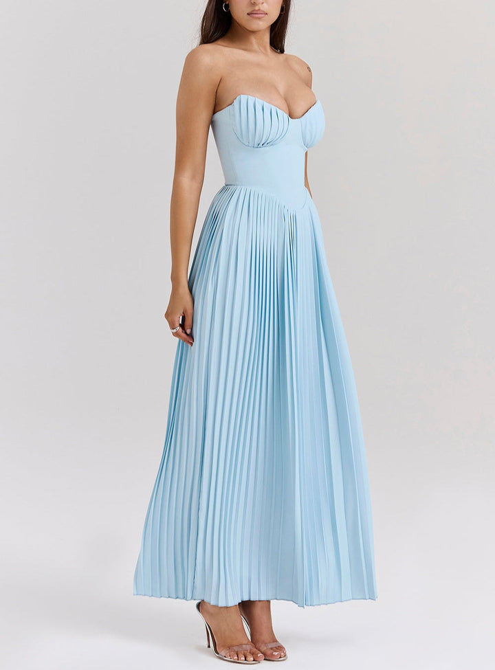 Yorie | Gala Dress Strapless Pleated Evening Dress with Corset Detail
