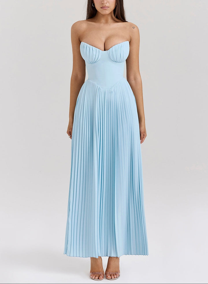 Yorie | Gala Dress Strapless Pleated Evening Dress with Corset Detail