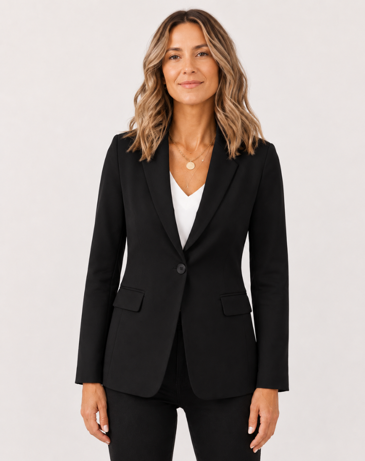 Women's Elegant Blazer With Tailored Fit And Lapel Collar