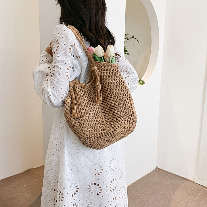 Summer Boho Braided Women's Shopper Bag with Handles