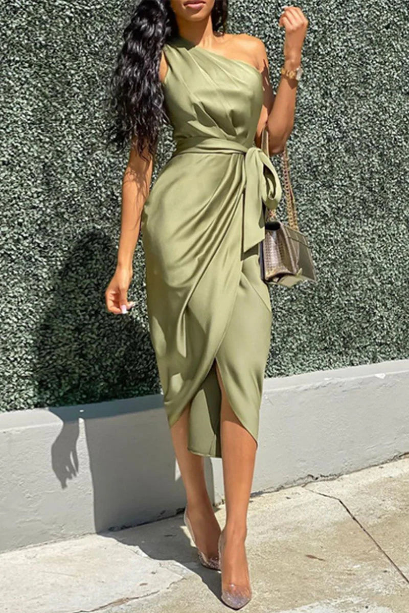 Xess | Satin Maxi Gown with One Shoulder