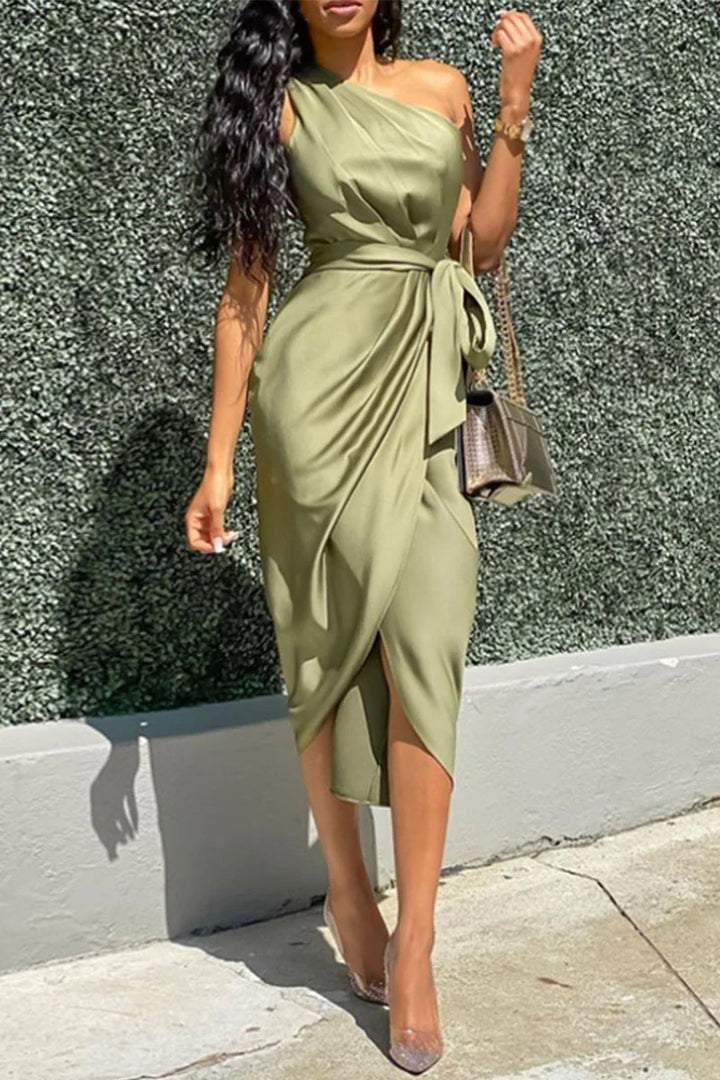 Xess | Satin Maxi Gown with One Shoulder
