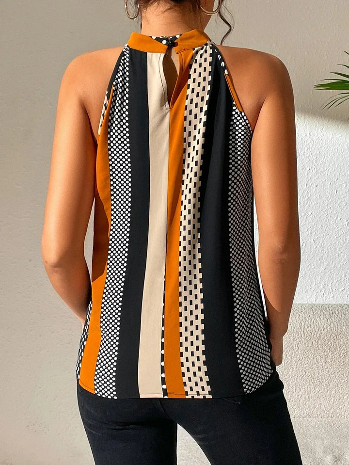 Jolien | Halter Top with Retro Print and Ruffles