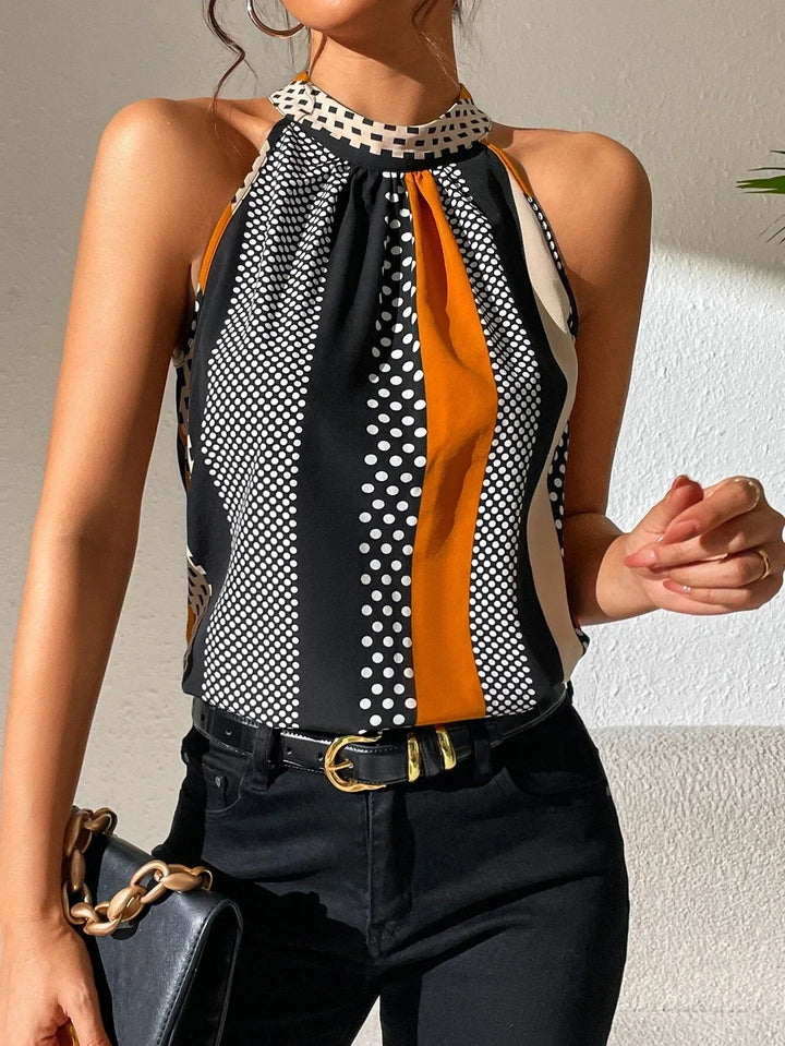 Jolien | Halter Top with Retro Print and Ruffles