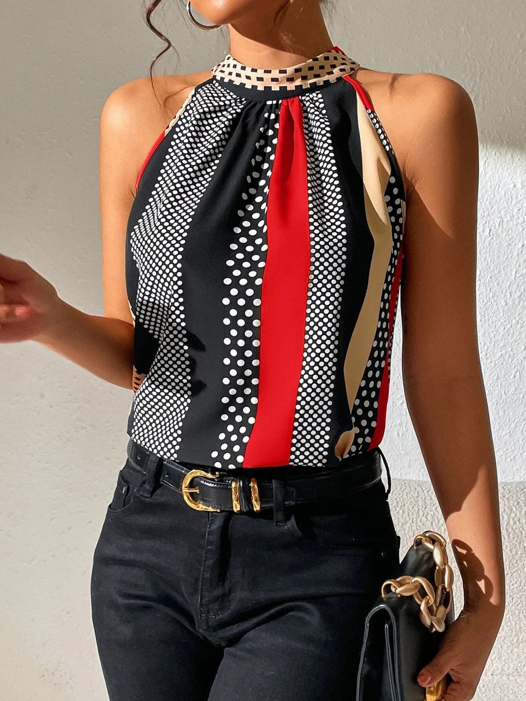 Jolien | Halter Top with Retro Print and Ruffles