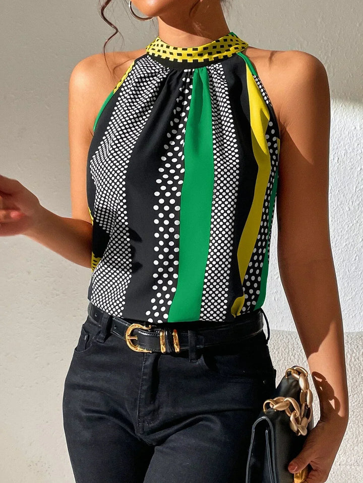 Jolien | Halter Top with Retro Print and Ruffles