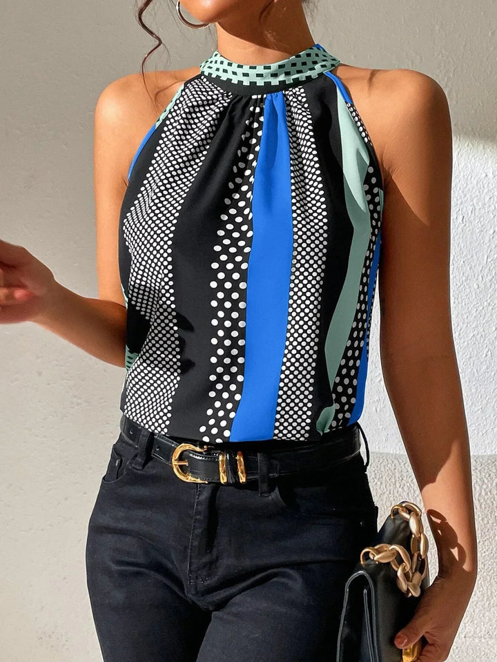 Jolien | Halter Top with Retro Print and Ruffles