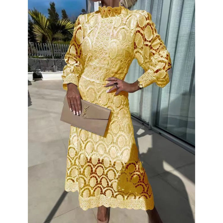 Elegant Lace Midi Dress for Women with Long Sleeves