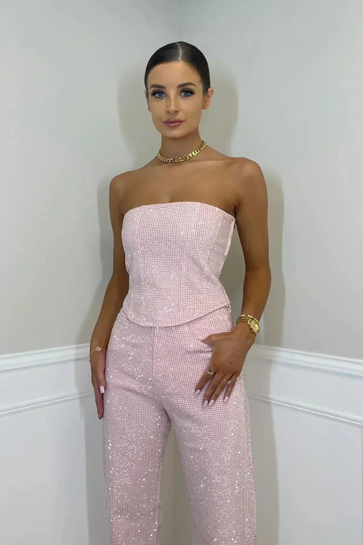 Elegant Strapless Sequin Jumpsuit with Straight Legs for Women