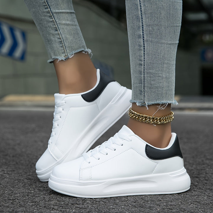 White Comfortable Women's Sneakers with Thick Sole
