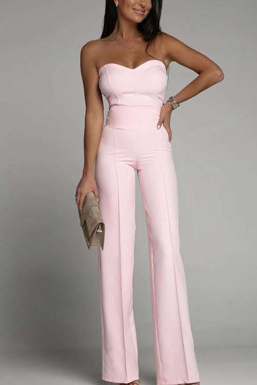 Elegant Women's Sweetheart Jumpsuit with Wide Legs and High Waist