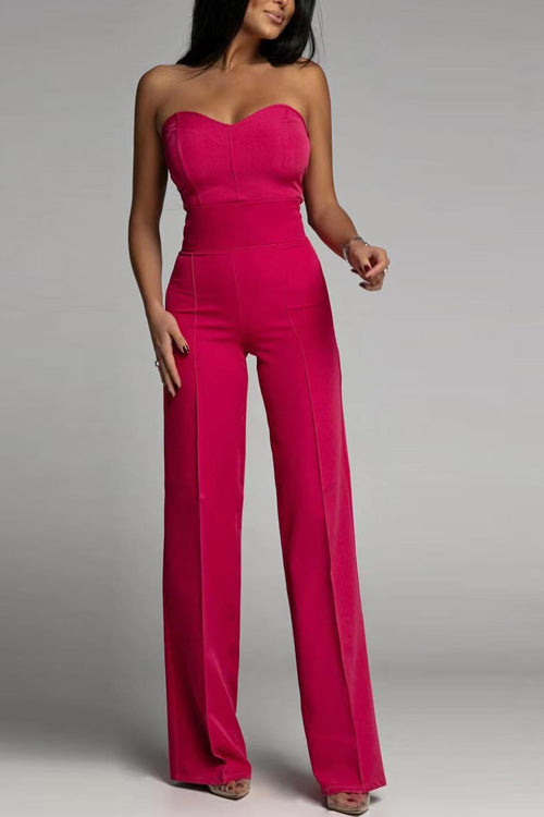 Elegant Women's Sweetheart Jumpsuit with Wide Legs and High Waist