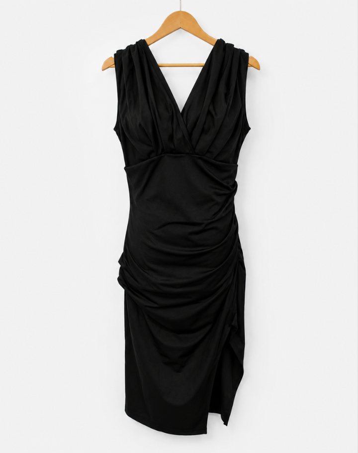 Stylish Women's Cocktail Midi Dress With V Neck And Slit