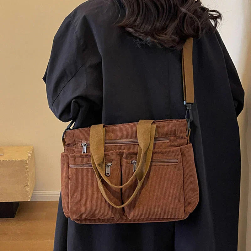 Lorenza | Corduroy Shoulder Bag with Multifunctional Pockets