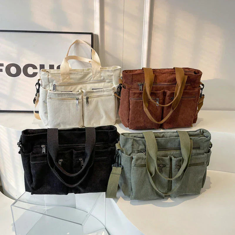 Lorenza | Corduroy Shoulder Bag with Multifunctional Pockets
