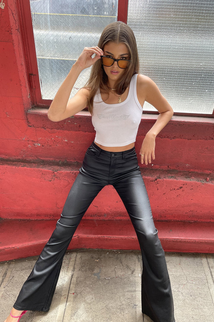 Lisa | Skinny Fit Leather Flare Jeans