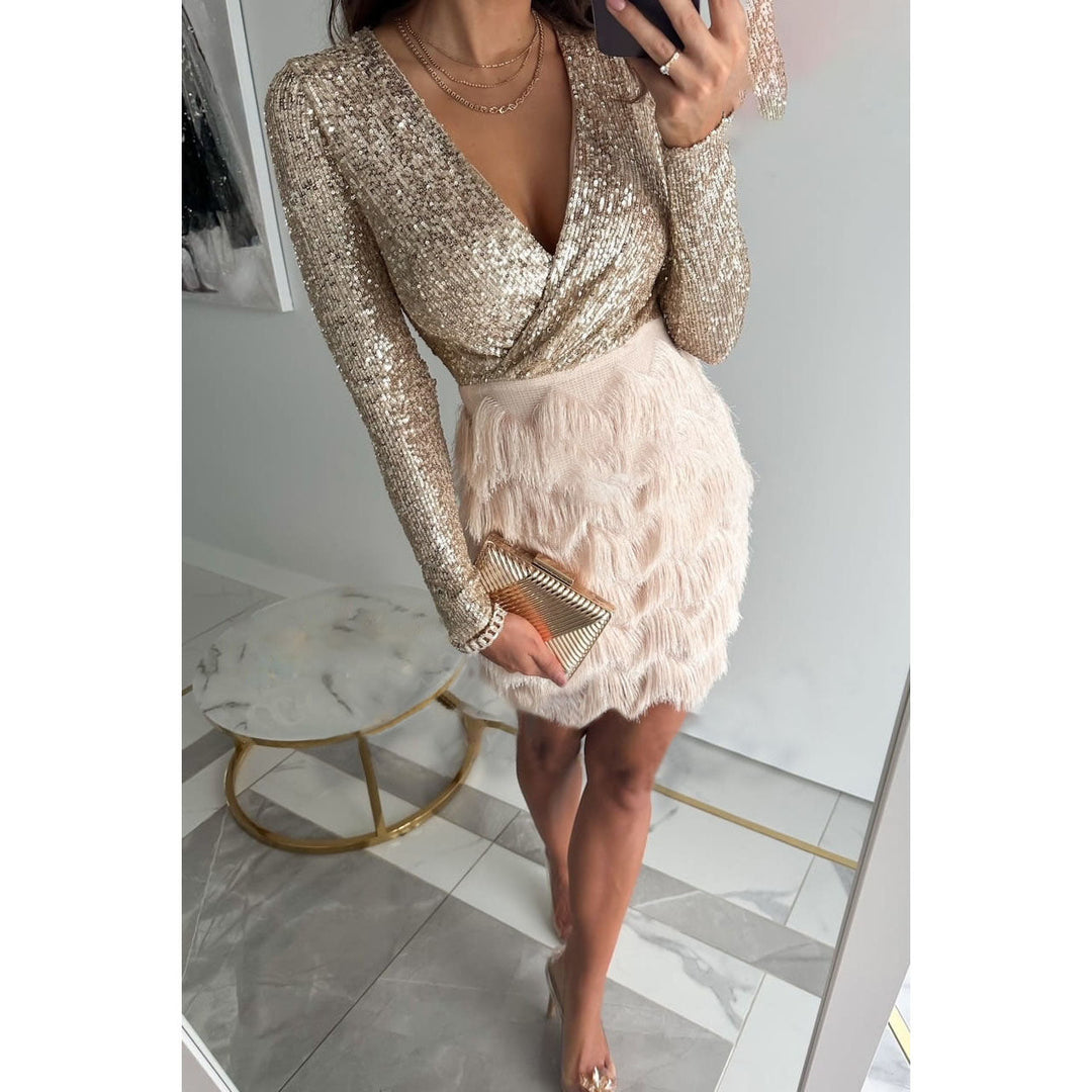 Olivia | Elegant Glitter Mini Dress with Fringe