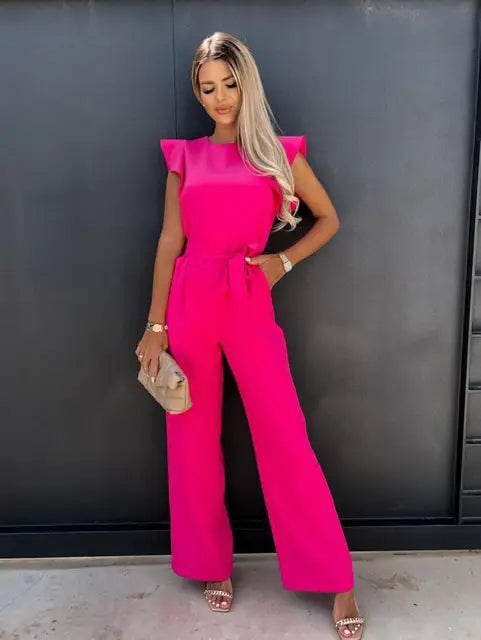 Summery Women's Jumpsuit with Wide Legs and Ruffle Sleeves