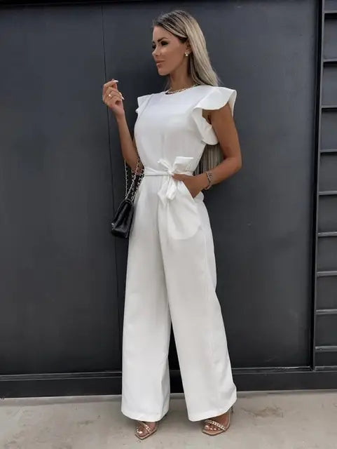 Summery Women's Jumpsuit with Wide Legs and Ruffle Sleeves