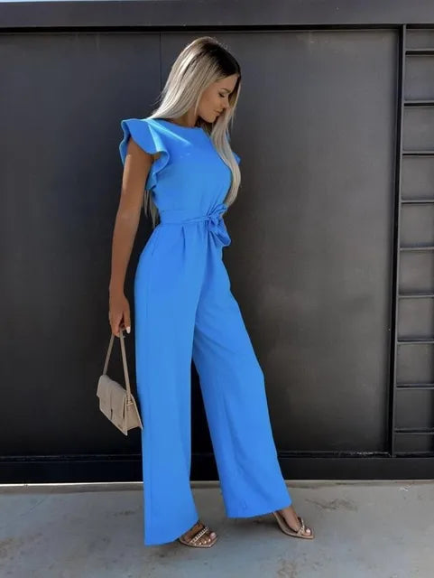 Summery Women's Jumpsuit with Wide Legs and Ruffle Sleeves