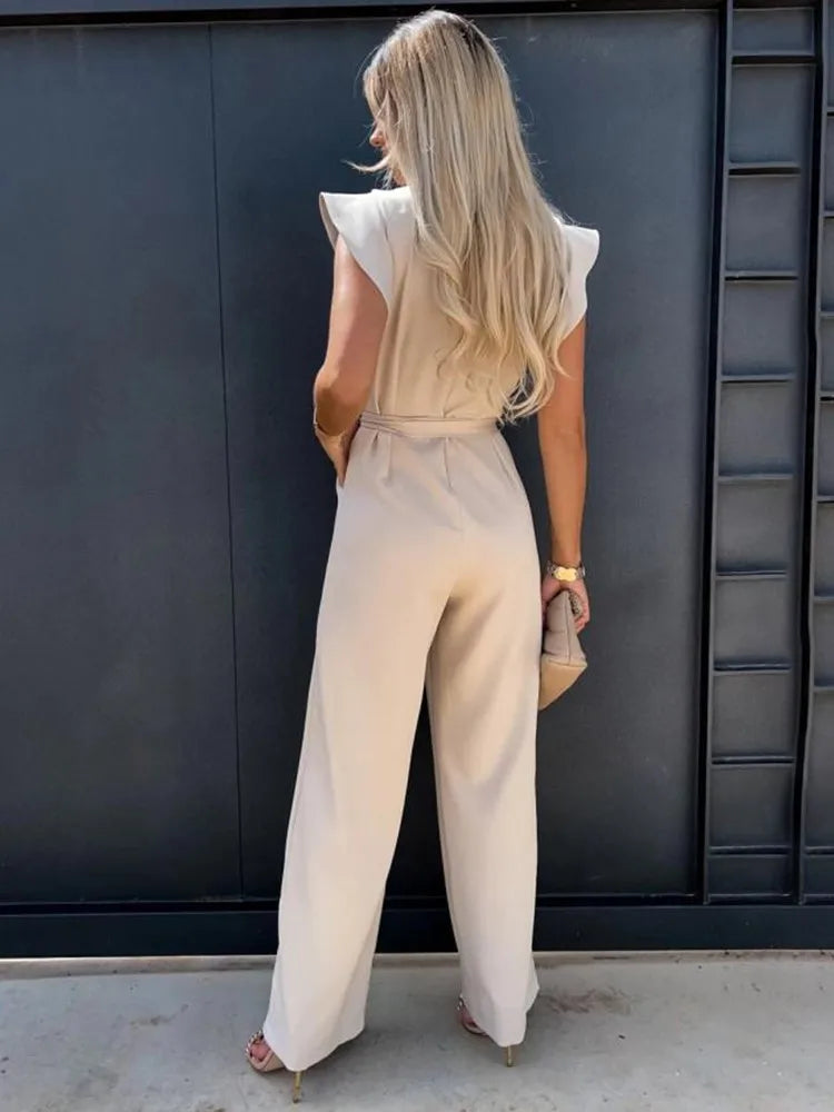 Summery Women's Jumpsuit with Wide Legs and Ruffle Sleeves