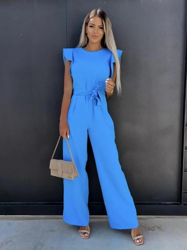 Summery Women's Jumpsuit with Wide Legs and Ruffle Sleeves