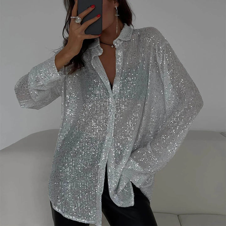 Loose-Fitting Women's Sequin Blouse with Long Sleeves