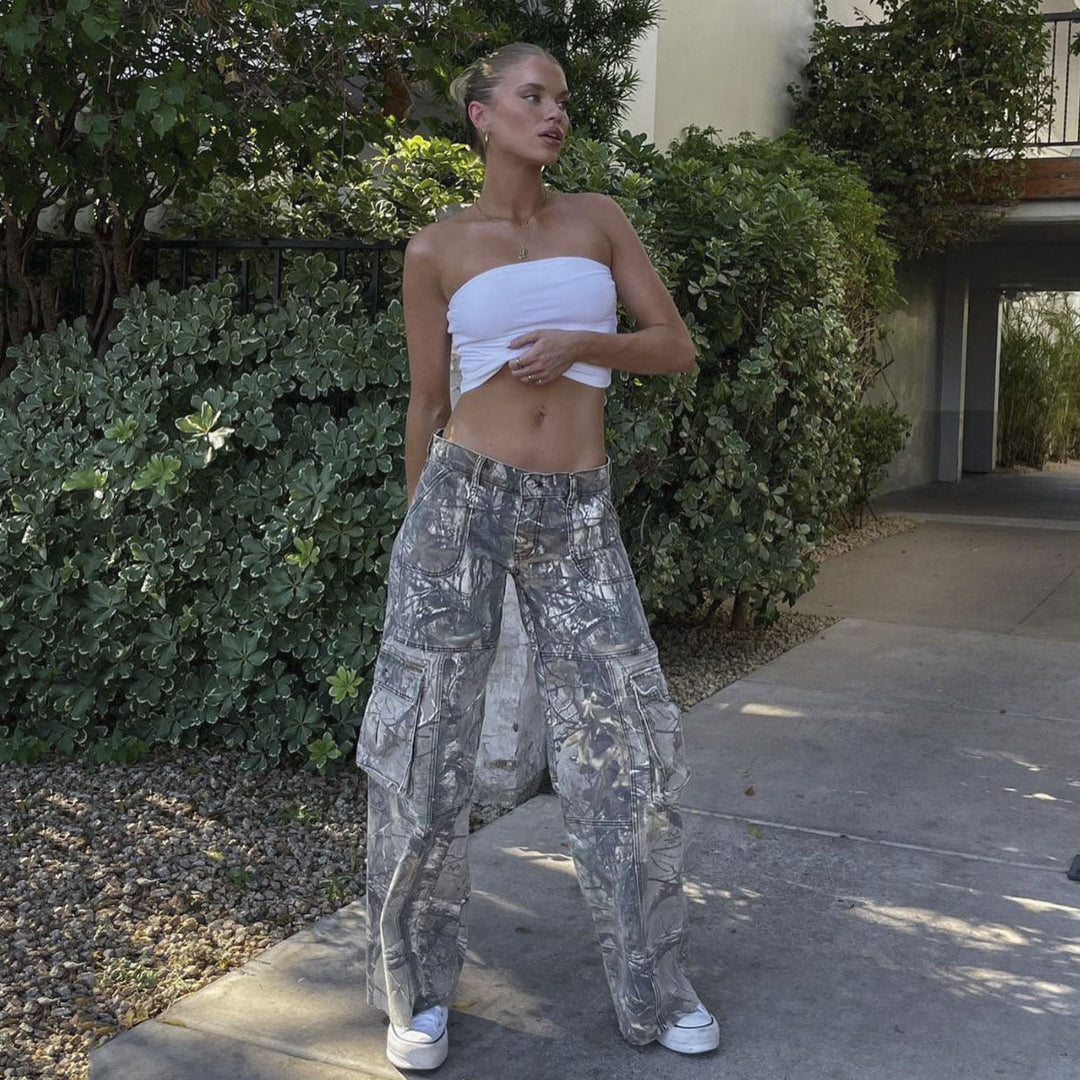 Anni | Utility Cargo Pants with Camo Print