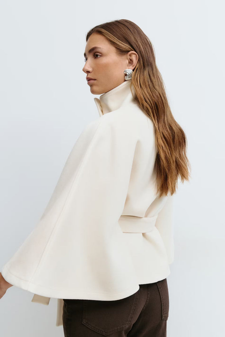 Elegant Chic Women's Coat with Belt and High Collar