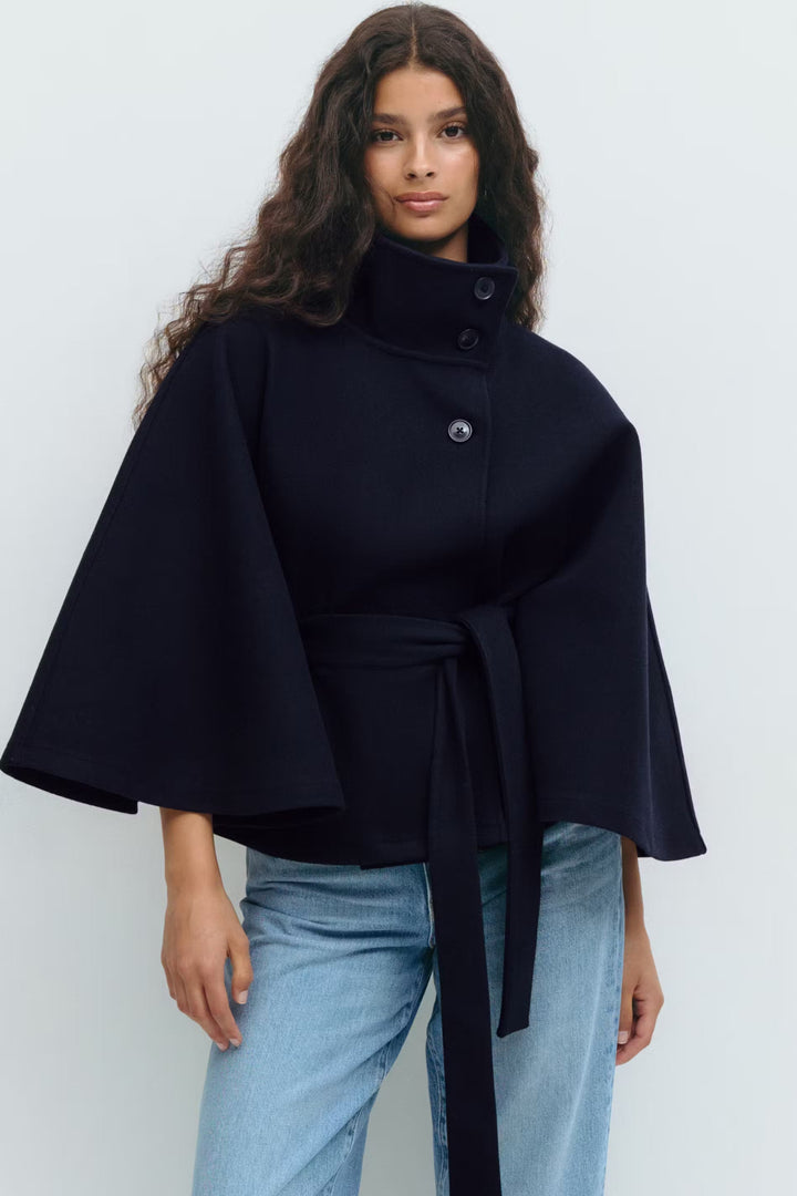 Elegant Chic Women's Coat with Belt and High Collar