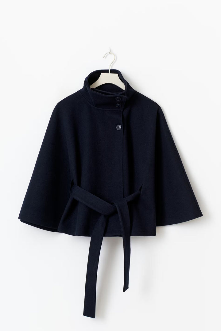 Elegant Chic Women's Coat with Belt and High Collar