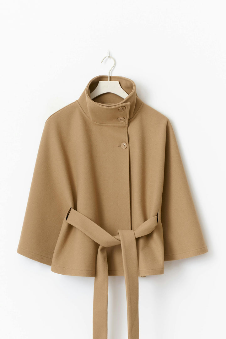 Elegant Chic Women's Coat with Belt and High Collar