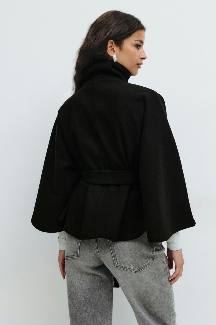 Elegant Chic Women's Coat with Belt and High Collar