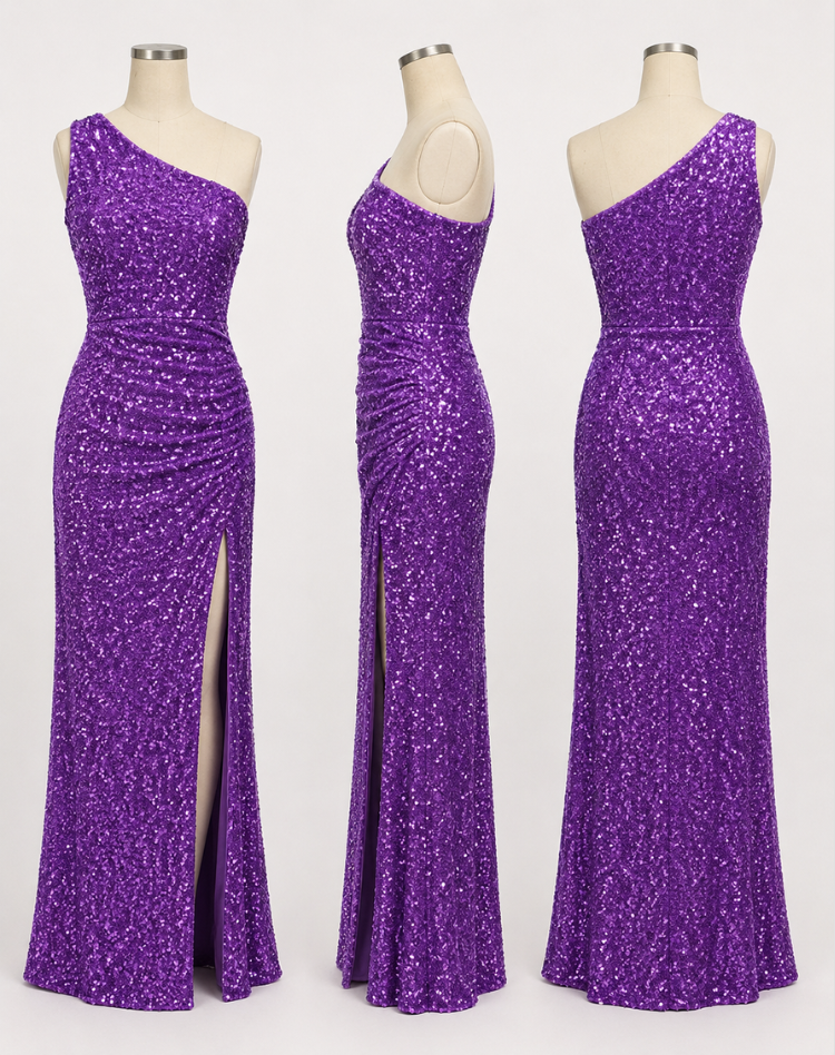 Glittering Women's Gala Maxi Dress with One Shoulder and High Slit
