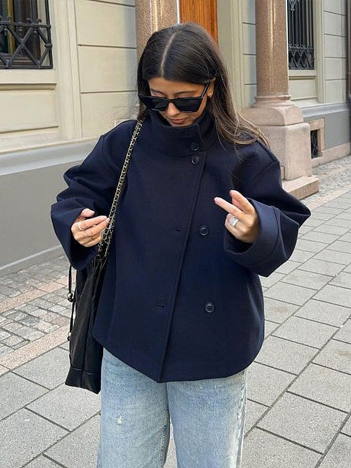 Trendy Women's Winter Peacoat with Collar and Short Length
