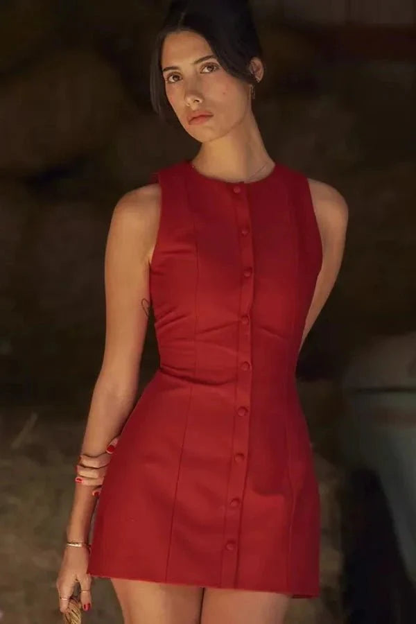 Summer Bodycon Mini Dress for Women with Button Closure