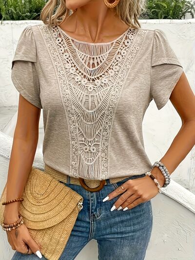 Elegant Women's Blouse with Lace Details and Short Sleeves