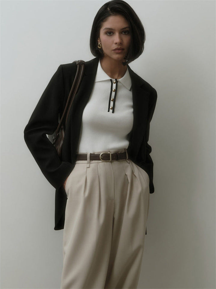 Manta | Ribbed Polo Top with Gold Buttons