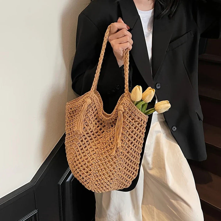 Summer Boho Braided Women's Shopper Bag with Handles