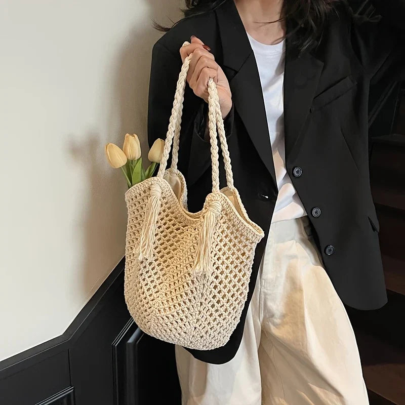 Summer Boho Braided Women's Shopper Bag with Handles