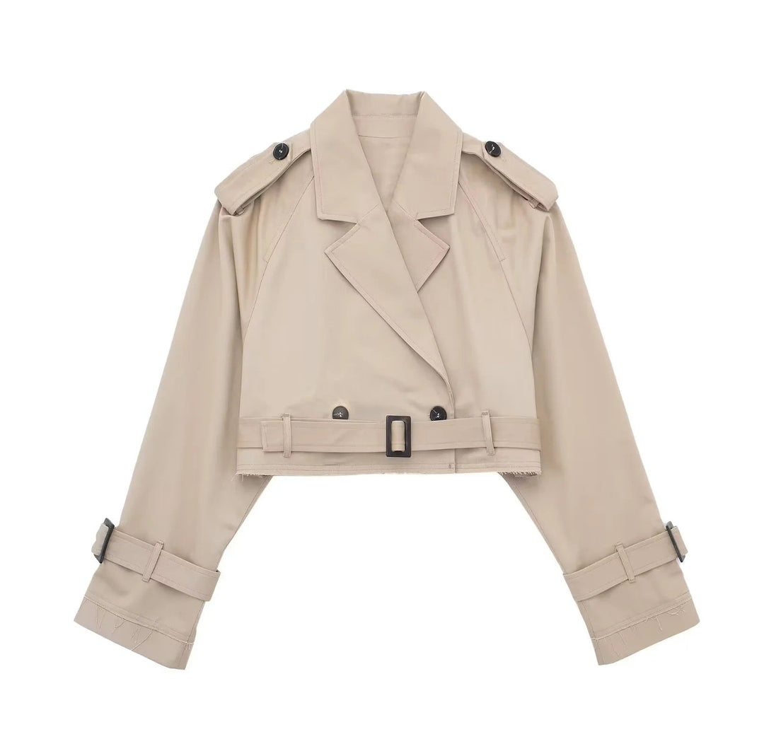 Stylish Women's Short Trench Coat with Belt and Classic Collar
