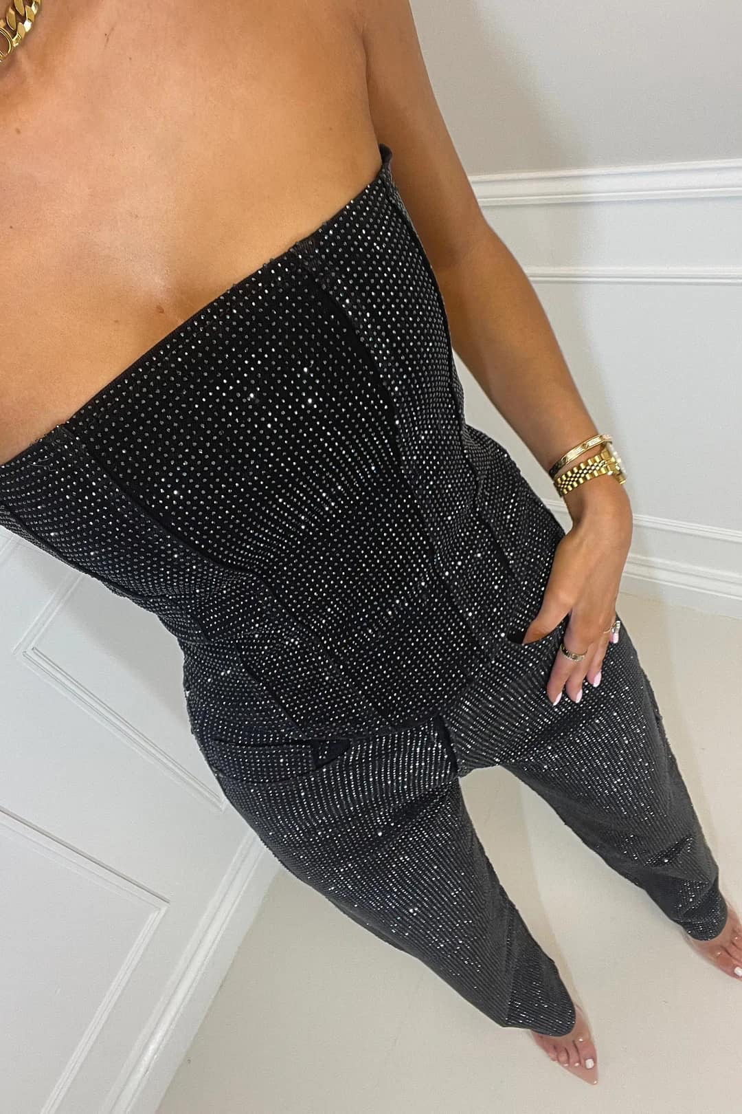 Elegant Strapless Sequin Jumpsuit with Straight Legs for Women