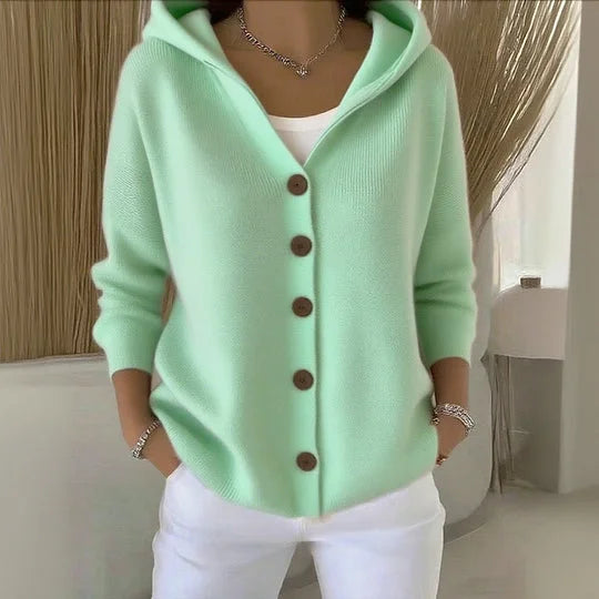 Soft Women's Cardigan with Hood and Button Closure